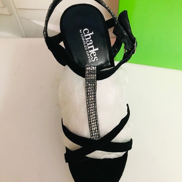Charles David height wedge black suede sandals - Picture 4 of 5